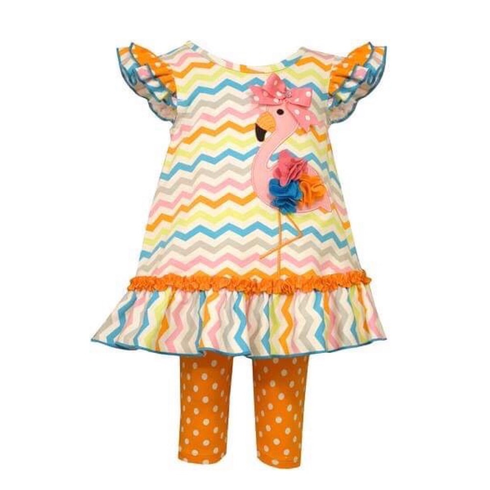 Girls Spring Summer Flamingo Tunic & Capri Set